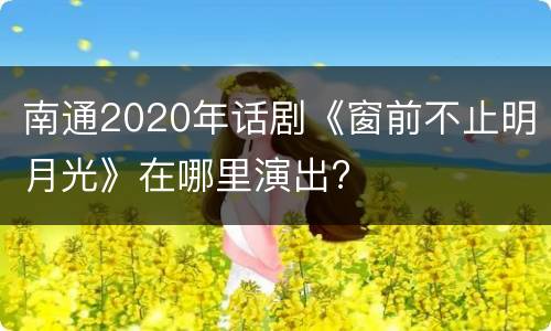 南通2020年话剧《窗前不止明月光》在哪里演出?