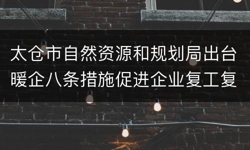 太仓市自然资源和规划局出台暖企八条措施促进企业复工复产