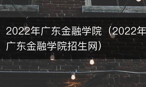 2022年广东金融学院（2022年广东金融学院招生网）