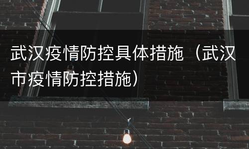 武汉疫情防控具体措施（武汉市疫情防控措施）