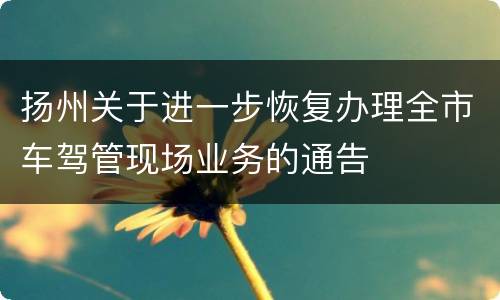扬州关于进一步恢复办理全市车驾管现场业务的通告