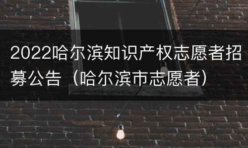 2022哈尔滨知识产权志愿者招募公告（哈尔滨市志愿者）