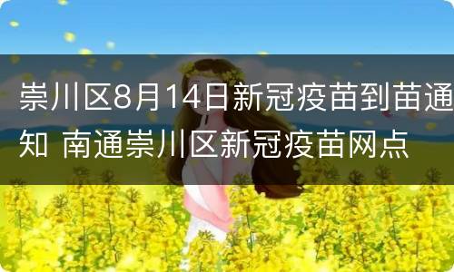 崇川区8月14日新冠疫苗到苗通知 南通崇川区新冠疫苗网点