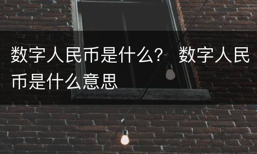 数字人民币是什么？ 数字人民币是什么意思
