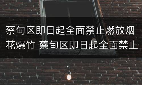 蔡甸区即日起全面禁止燃放烟花爆竹 蔡甸区即日起全面禁止燃放烟花爆竹通知