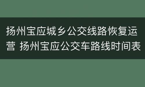 扬州宝应城乡公交线路恢复运营 扬州宝应公交车路线时间表