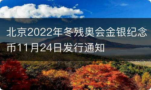 北京2022年冬残奥会金银纪念币11月24日发行通知