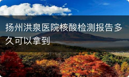 扬州洪泉医院核酸检测报告多久可以拿到