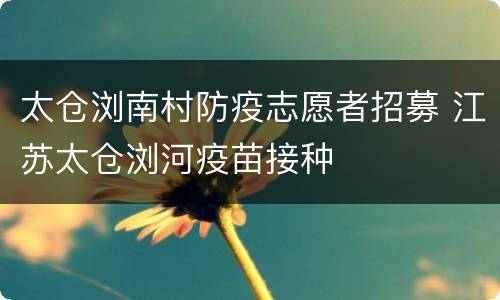太仓浏南村防疫志愿者招募 江苏太仓浏河疫苗接种