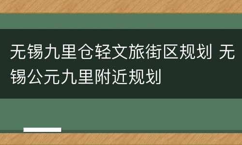 无锡九里仓轻文旅街区规划 无锡公元九里附近规划