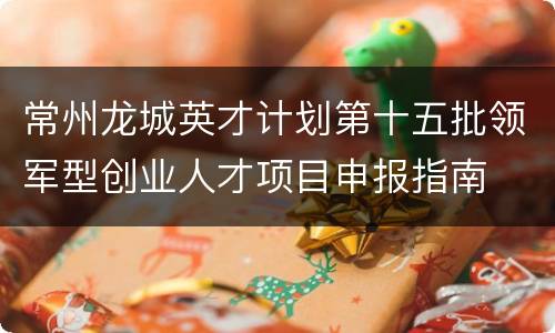 常州龙城英才计划第十五批领军型创业人才项目申报指南