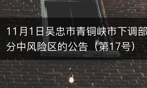 11月1日吴忠市青铜峡市下调部分中风险区的公告（第17号）