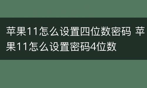苹果11怎么设置四位数密码 苹果11怎么设置密码4位数