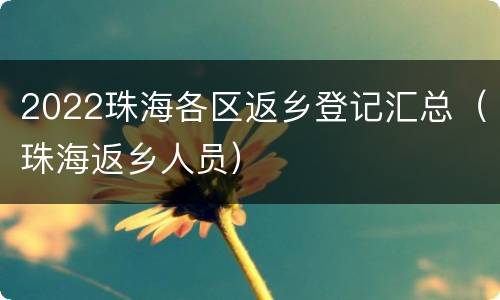 2022珠海各区返乡登记汇总（珠海返乡人员）