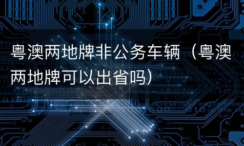 粤澳两地牌非公务车辆（粤澳两地牌可以出省吗）