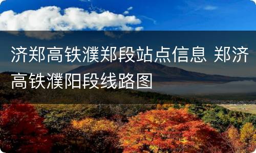 济郑高铁濮郑段站点信息 郑济高铁濮阳段线路图