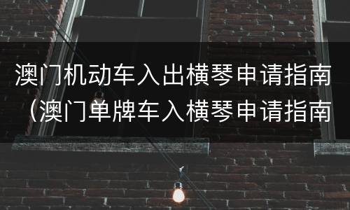 澳门机动车入出横琴申请指南（澳门单牌车入横琴申请指南）
