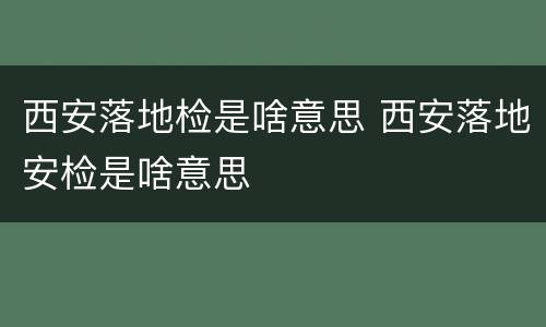 西安落地检是啥意思 西安落地安检是啥意思