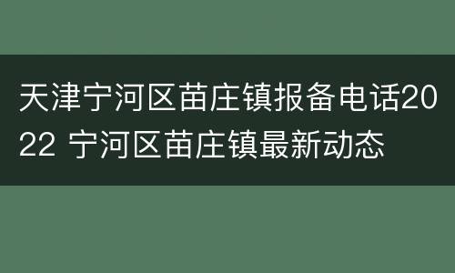 天津宁河区苗庄镇报备电话2022 宁河区苗庄镇最新动态