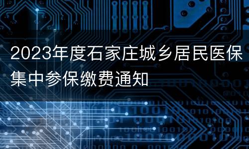 2023年度石家庄城乡居民医保集中参保缴费通知