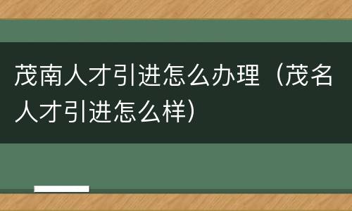 茂南人才引进怎么办理（茂名人才引进怎么样）
