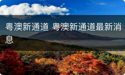 粤澳新通道 粤澳新通道最新消息