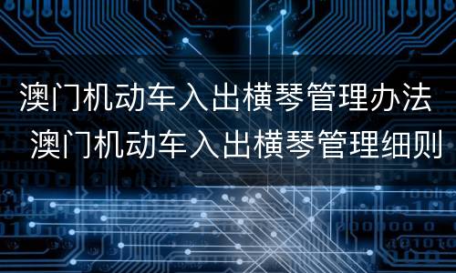 澳门机动车入出横琴管理办法 澳门机动车入出横琴管理细则