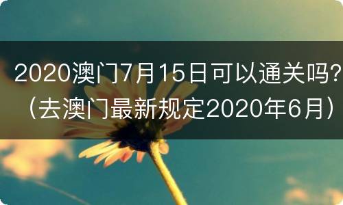 2020澳门7月15日可以通关吗？（去澳门最新规定2020年6月）