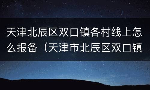 天津北辰区双口镇各村线上怎么报备（天津市北辰区双口镇人民政府）