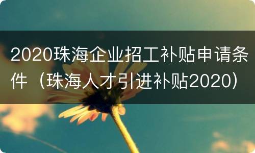 2020珠海企业招工补贴申请条件（珠海人才引进补贴2020）