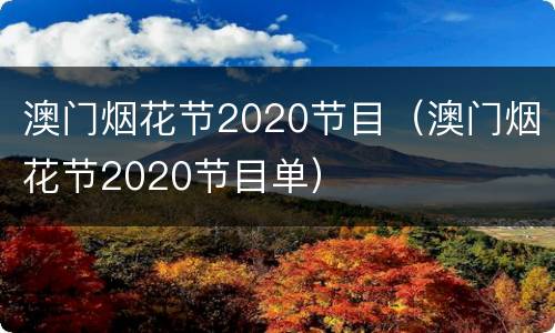 澳门烟花节2020节目（澳门烟花节2020节目单）