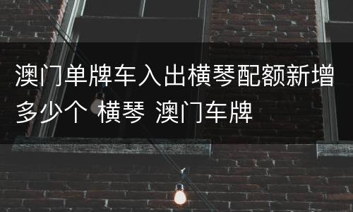 澳门单牌车入出横琴配额新增多少个 横琴 澳门车牌