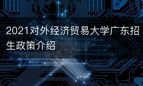 2021对外经济贸易大学广东招生政策介绍