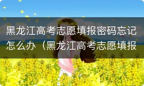 黑龙江高考志愿填报密码忘记怎么办（黑龙江高考志愿填报密码忘记怎么办啊）