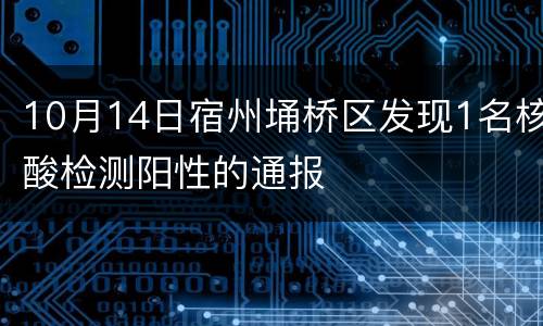 10月14日宿州埇桥区发现1名核酸检测阳性的通报