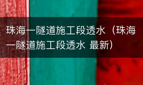 珠海一隧道施工段透水（珠海一隧道施工段透水 最新）