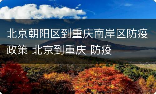北京朝阳区到重庆南岸区防疫政策 北京到重庆 防疫